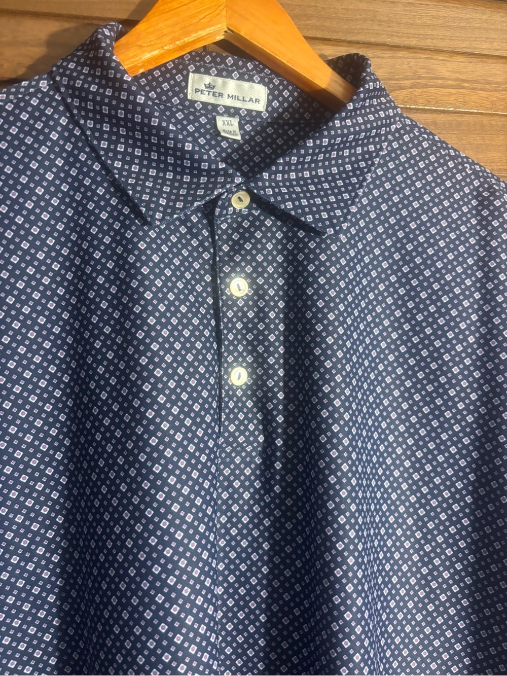 Peter Millar Navy Geometric Pattern Polo Shirt Mens XXL Summer Comfort